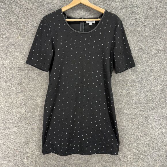 Ulsenlaoye Dress Women L Large Black Geometric Sheath Short Zipper Short Sleeve - Picture 1 of 7